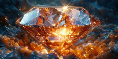 a-massive-diamond-is-placed-on-top-of-a-pile-of-golden-bars-photo